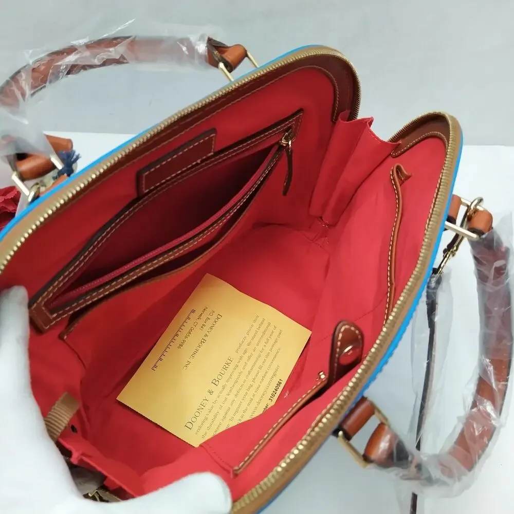 Dooney & Bourke Blue Pebbled Leather Double Handles Zipper Satchel Bag - NWT